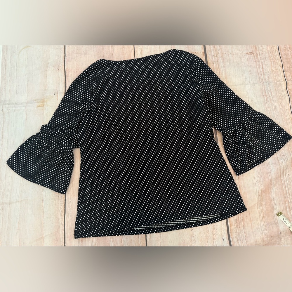 Talbots Woman Size Large PetiteBlack White Polka Dot Sweater 3/4 Bell Sleeve Top - Picture 7 of 7